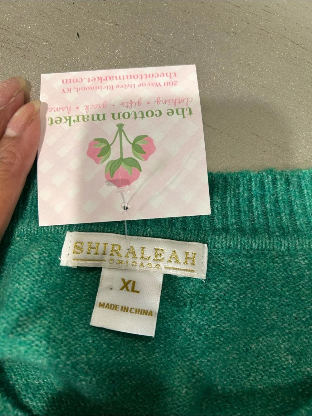 Shiraleah Green Crewneck Sweater with Pink JOY Graphic